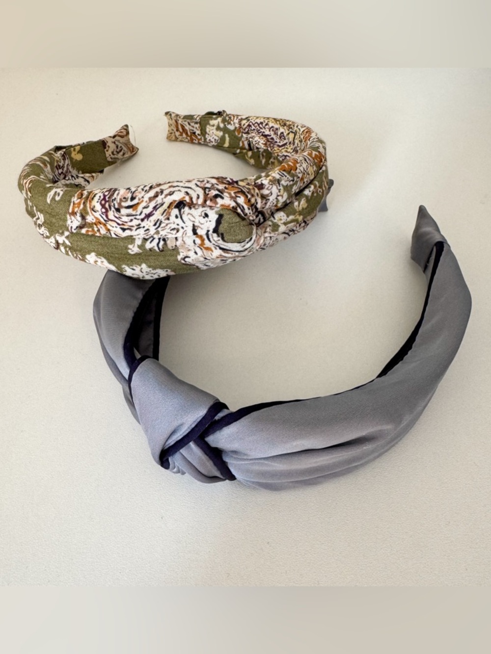 Anthropologie Green Floral & Blue Satin Headbands